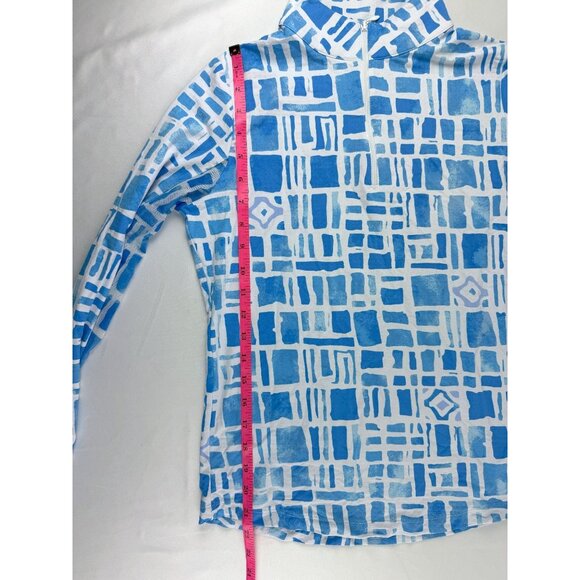 Ibkul Sun Protection UPF 50 Geometric Print Mesh L/S 1/4 Zip Activewear Top S si - Picture 5 of 7